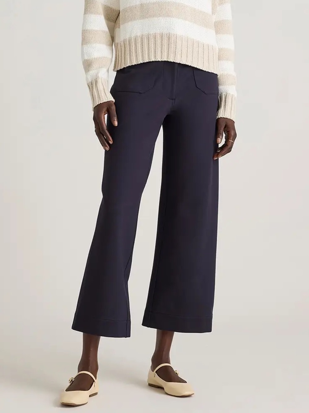 NWOT Quince Navy Ultra Stretch Ponte Cropped Wide Leg Pants Colette Size 12